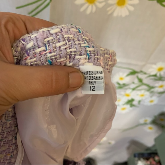 Vintage pastel purple lavender rainbow twill silver sparkle midi pencil skirt - Picture 6 of 8